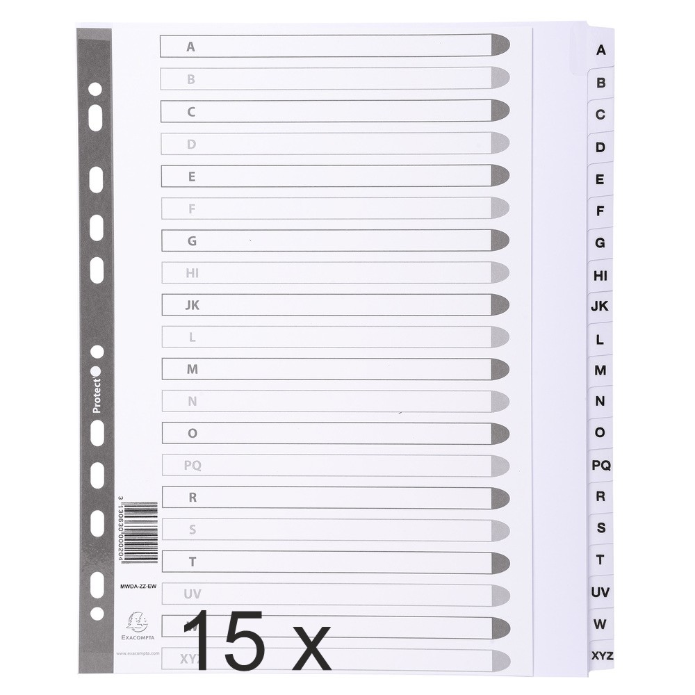 Exacompta - Pack de 15 intercalaires 20 positions alphabétiques - A4 Maxi - blanc - touches plastifiées