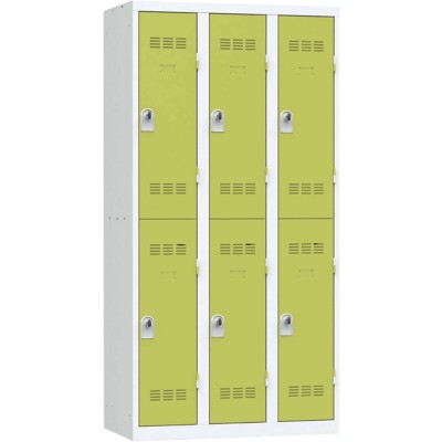 Vestiaire multicases - 3 colonnes - 6 portes - 180 x 120 x 50 cm - gris/anis