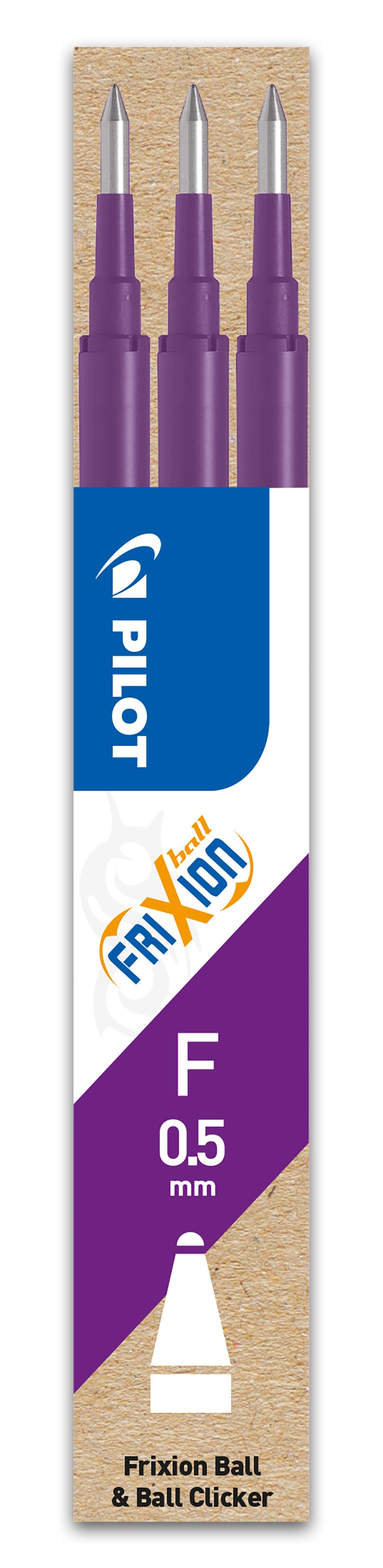 Pilot Frixion Ball - 3 Recharges pour rollers effaçables - 0,5 mm - violet