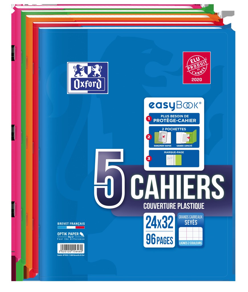 Page De Garde Cahier 24 32 Oxford Easybook - Lot de 5 cahiers polypro 24 x 32 cm - 96 pages - grands carreaux (Seyes) - couleurs assorties Pas Cher | Bureau Vallée