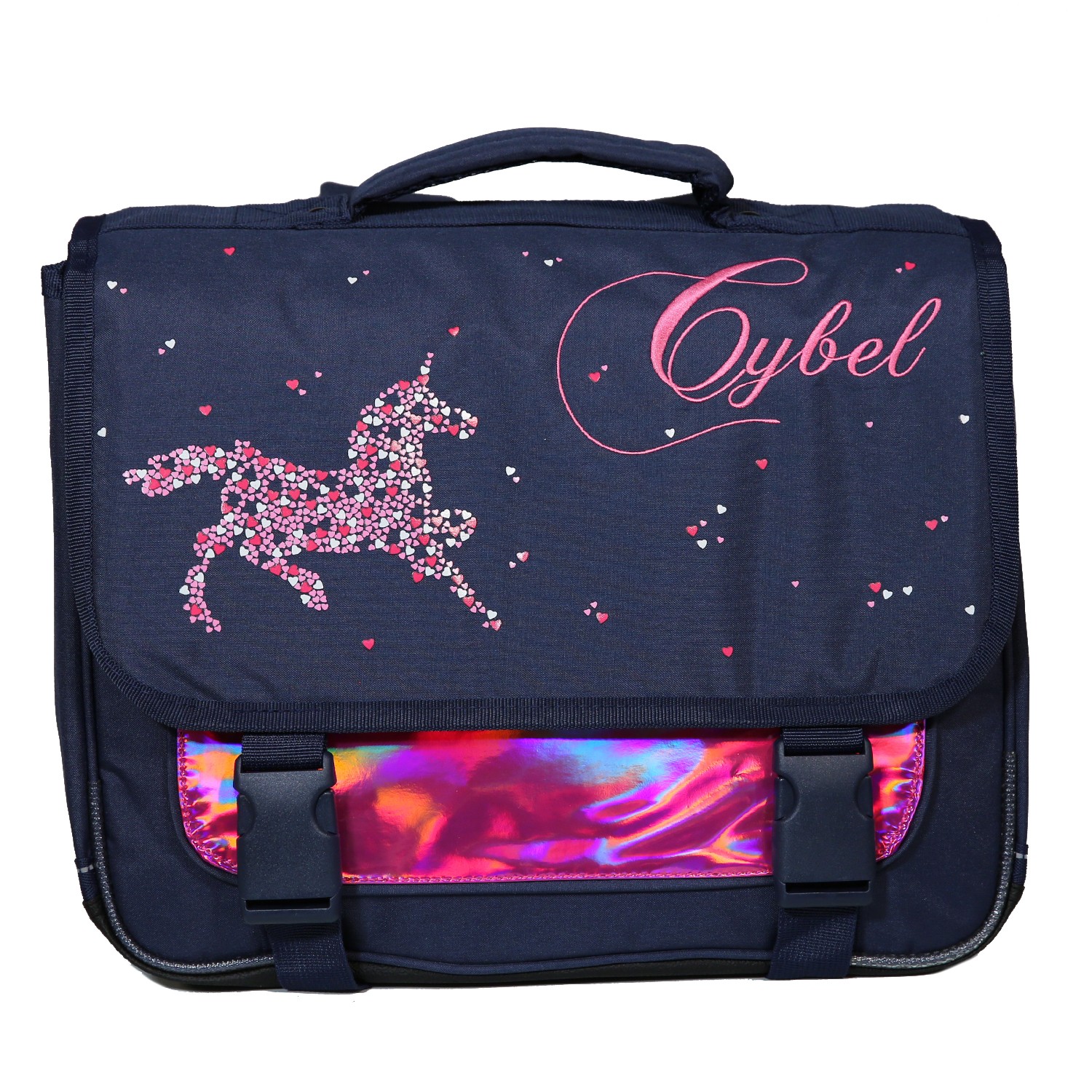 Cartable Cybel 38 cm - 2 compartiments - bleu marine et rose - Bagtrotter