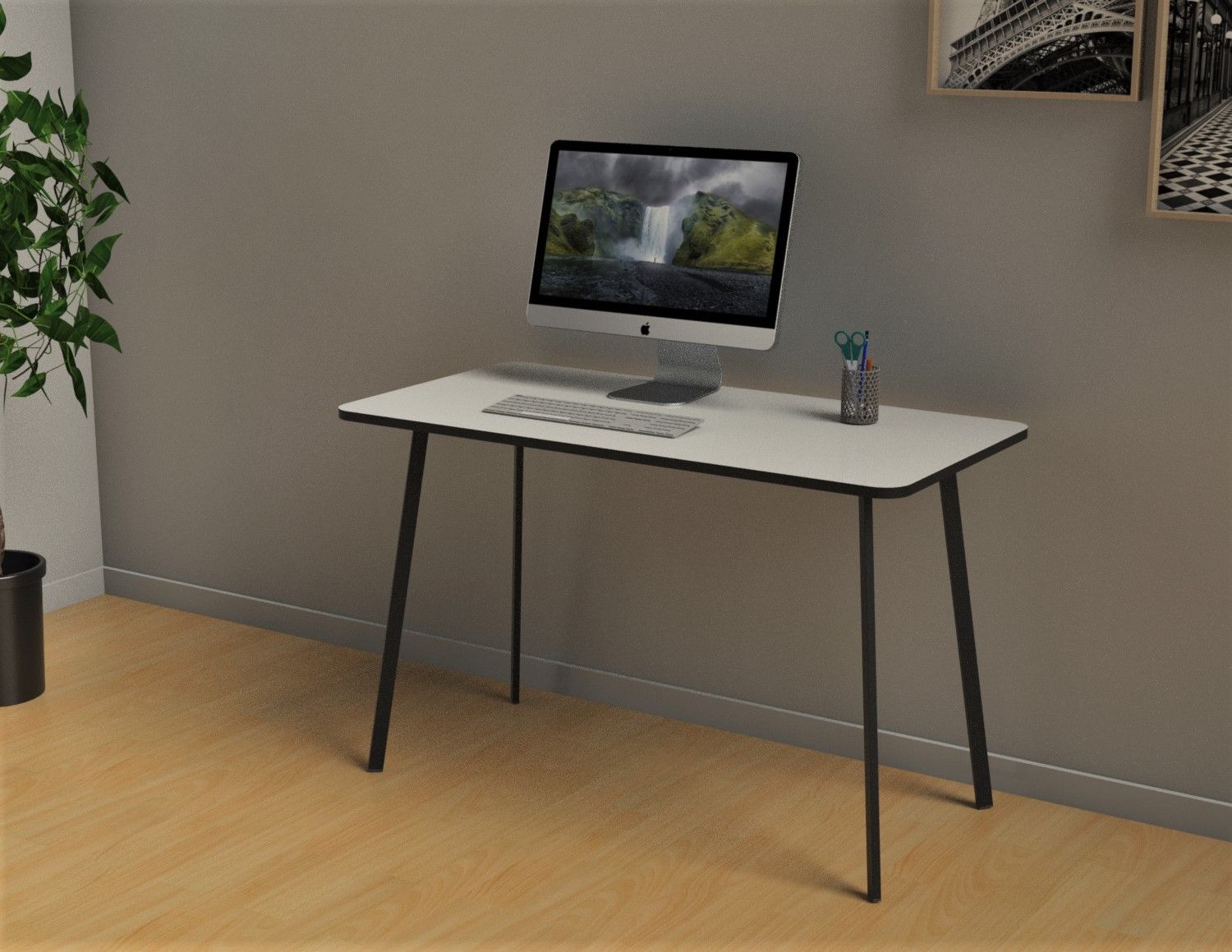 Bureau home office HOPM - 114 x 60 cm - pied noir et plateau blanc