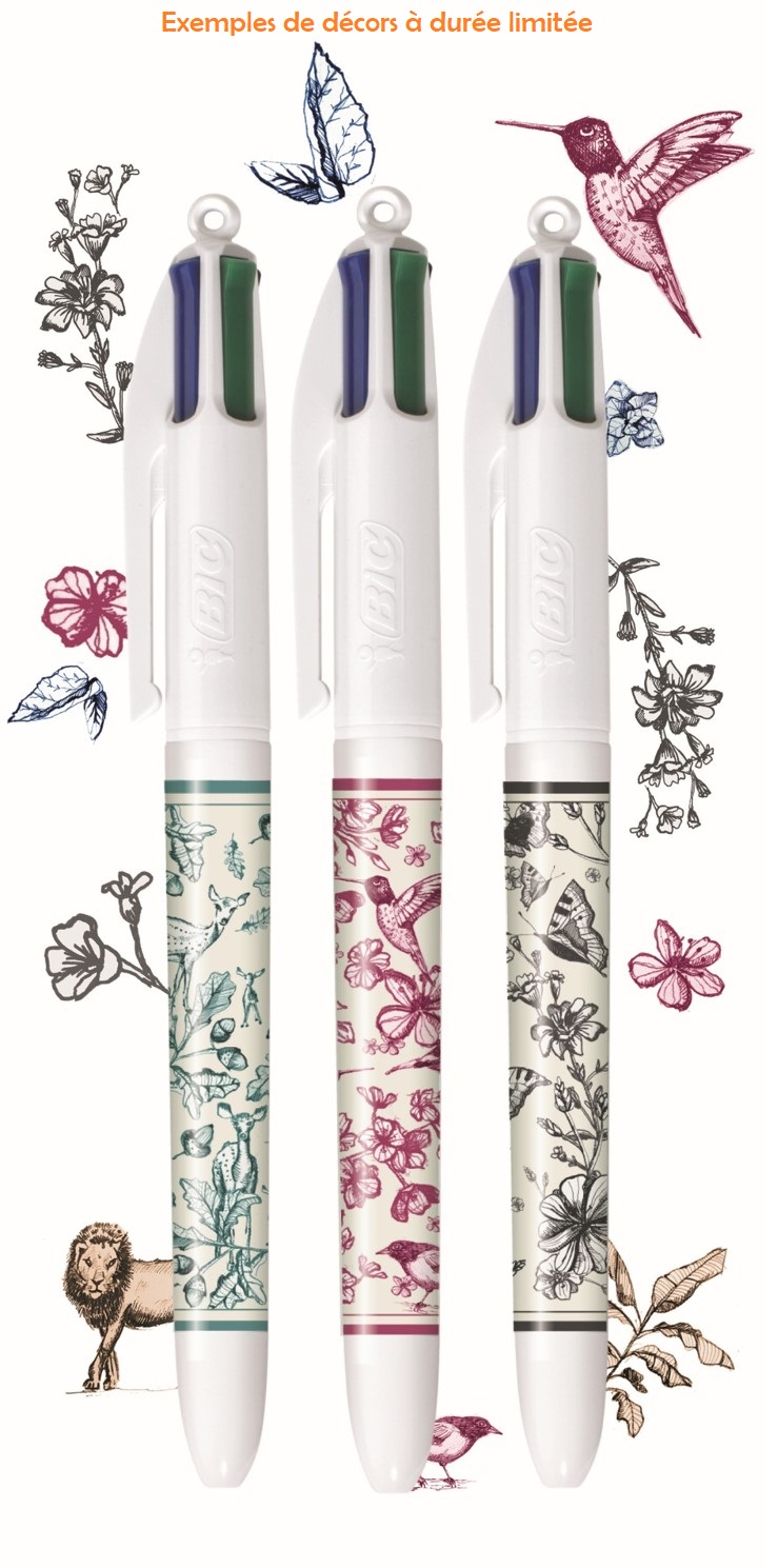 BIC 4 Couleurs Décors tournants - Stylo à bille 4 couleurs - 1 mm - différents modèles disponibles