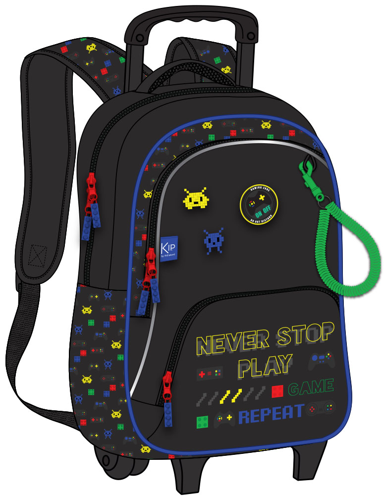 Sac à dos à roulettes KIP Game Zone 1 compartiment noir Kid'Abord