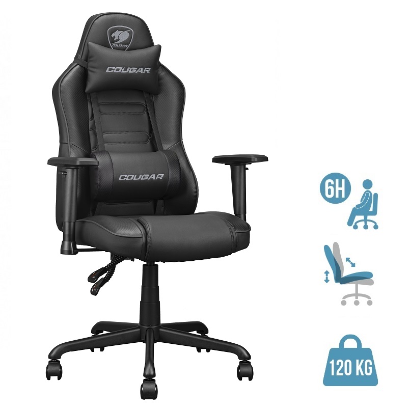 Fauteuil gamer Fusion S Black - accoudoirs réglables - appui-tête intégré - noir