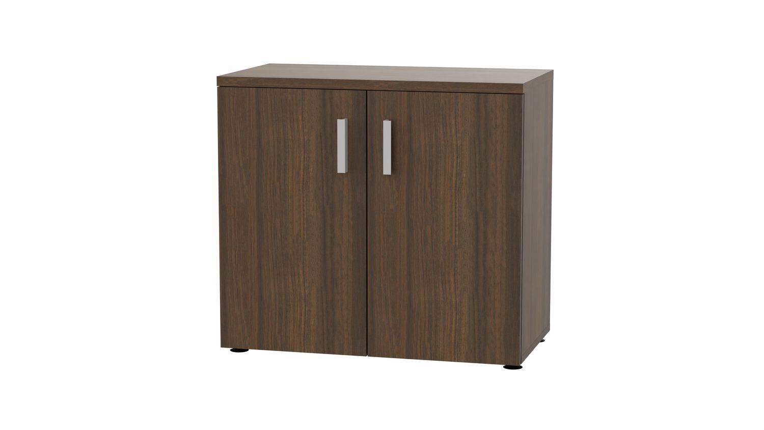 Armoire basse MOKA - 2 portes - L80 x P43,2 x H73,5 cm - imitation noyer brun - poignées gris aluminium