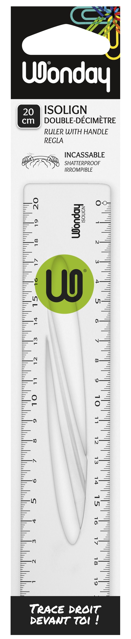 Wonday - Règle 20 cm (double décimètre) - transparente