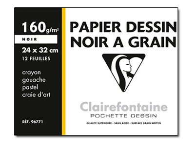 Clairefontaine Etival - Pochette papier à dessin - 12 feuilles - 24 x 32 cm - 160 gr - noir