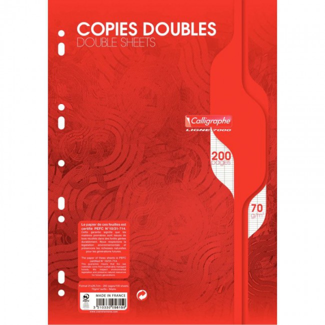 Calligraphe - 200 copies doubles A4 - grands carreaux (Seyes) - perforées