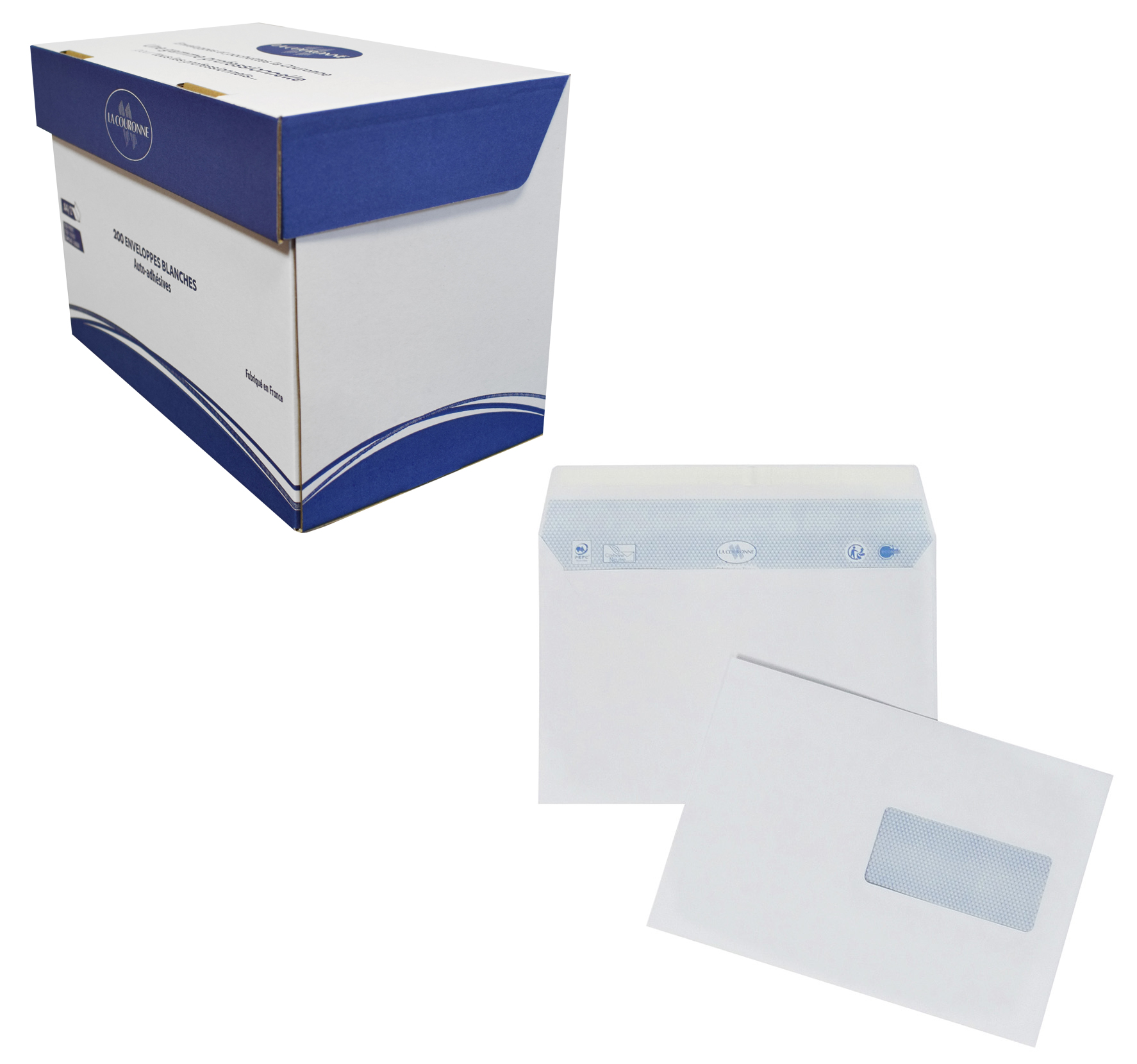 La Couronne - 200 Enveloppes C5 162 x 229 mm - 80 gr - fenêtre 45x100 mm - blanc - bande auto-adhésive