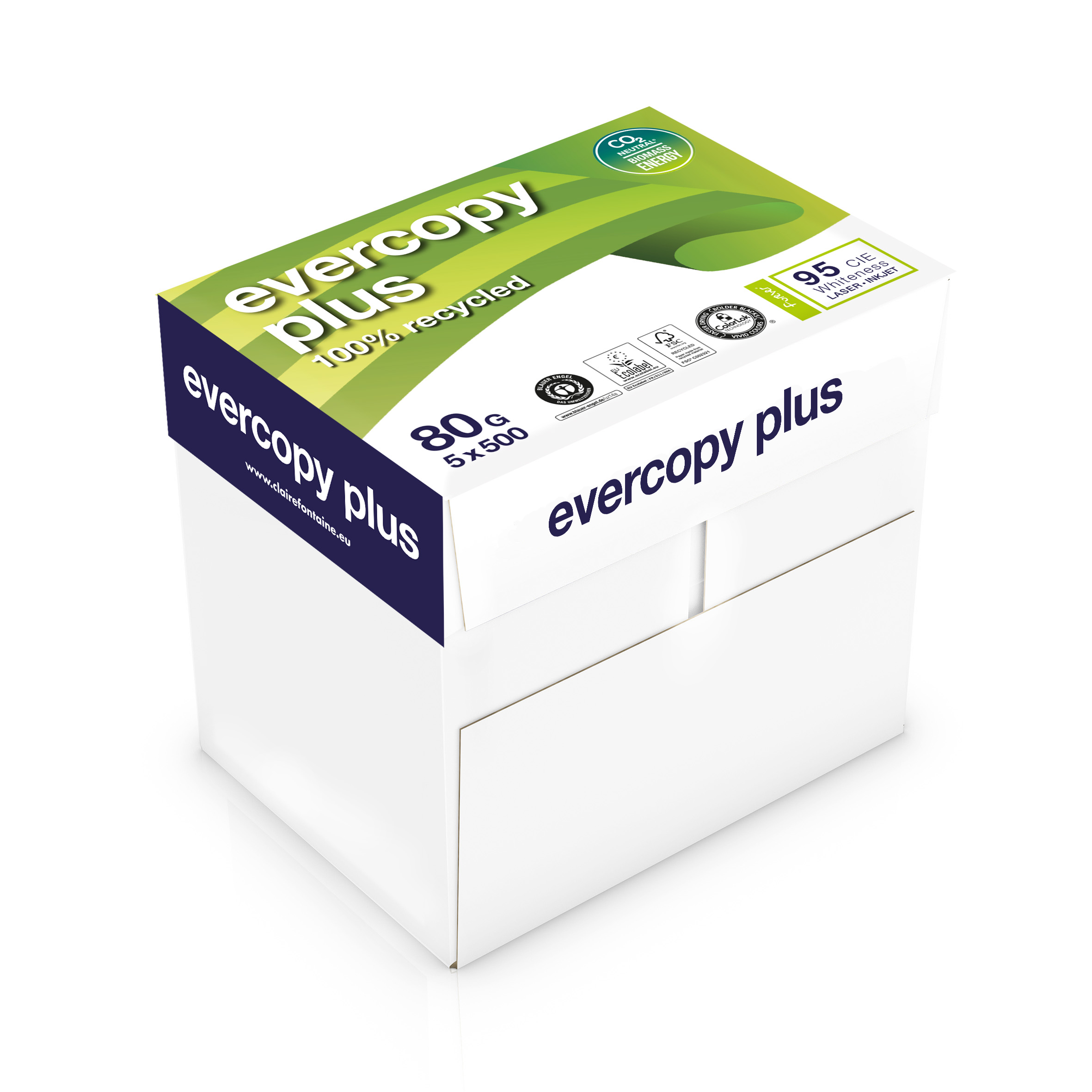 Clairefontaine Evercopy + - Papier blanc recyclé - A4 (210 x 297 mm) - 80 g/m² - 2500 feuilles (carton de 5 ramettes)