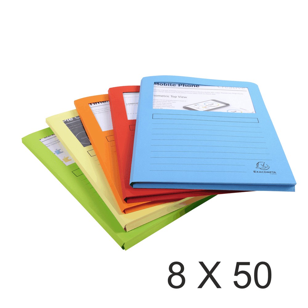 Exacompta Super 160 - 8 Paquets de 50 Chemises à fenêtre - 160 gr - couleurs assorties