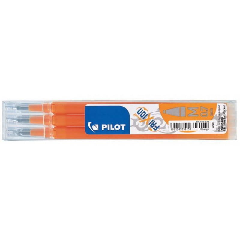 Pilot Frixion Ball - 3 Recharges pour rollers effaçables - 0,7 mm - orange