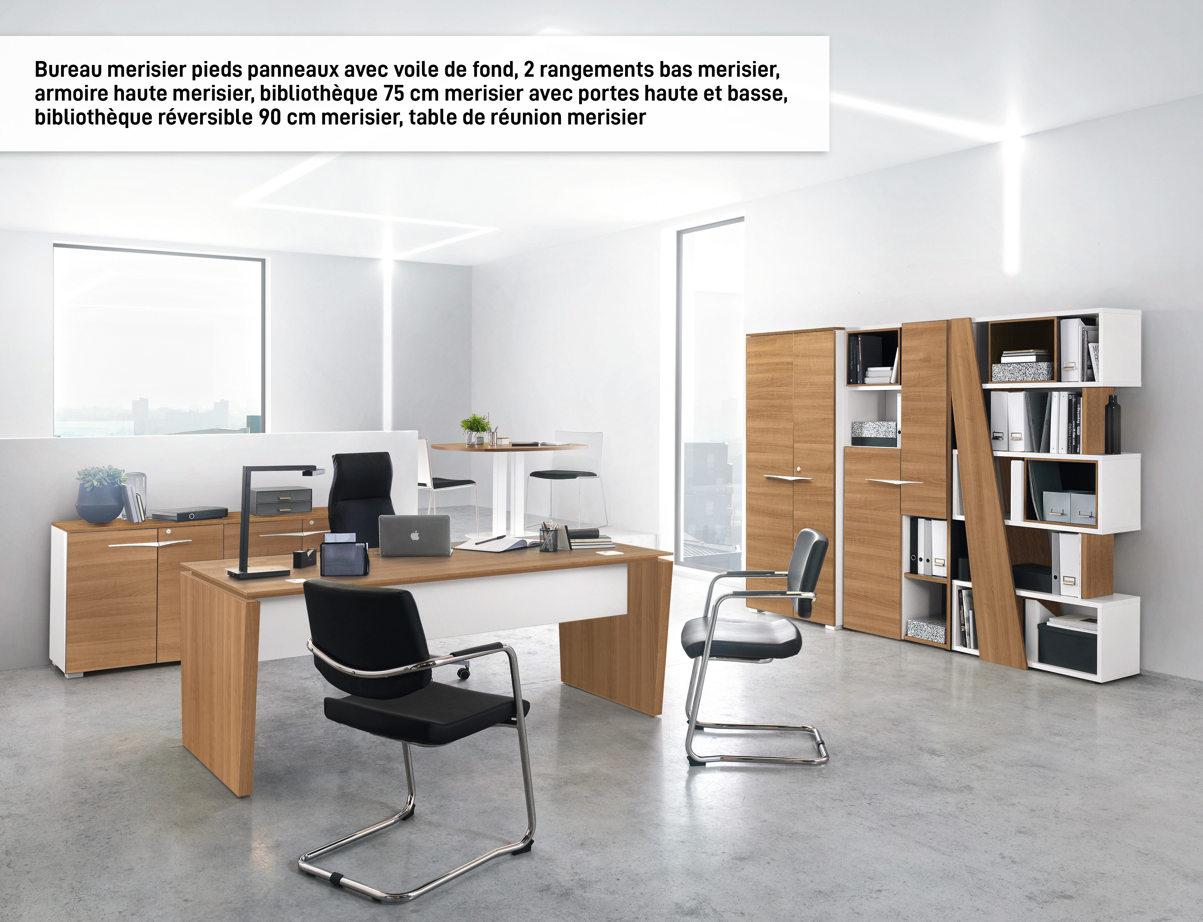 Bureau XENON - 170 cm - Pieds panneaux - Merisier italien