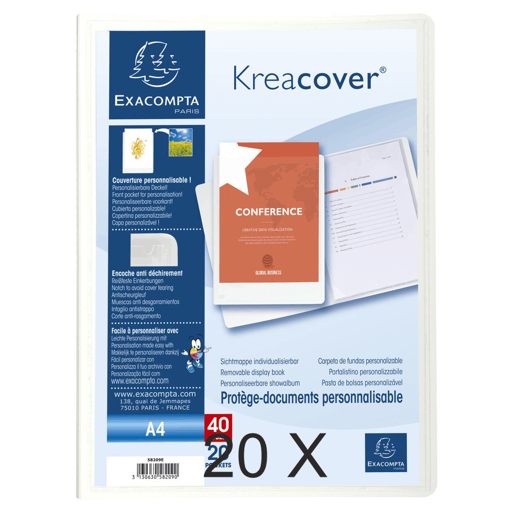 Exacompta Kreacover - 20 Porte vues personnalisables - 40 vues - A4 - blanc