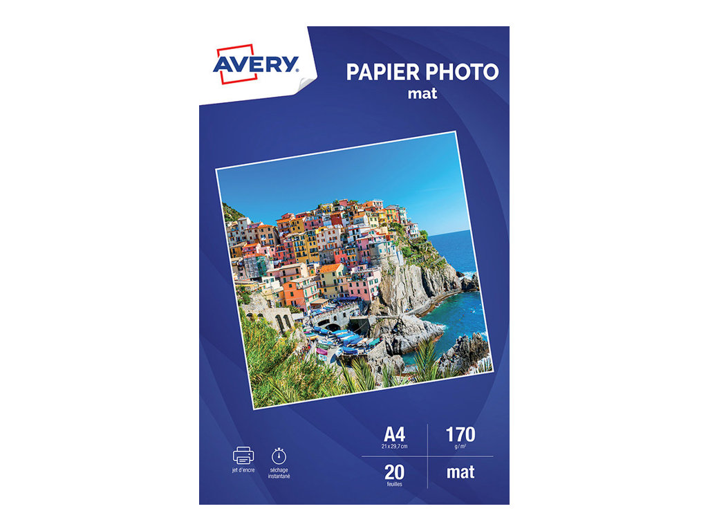 Avery - Papier Photo mat - A4 - 170 g/m² - impression jet d'encre - 20 feuilles