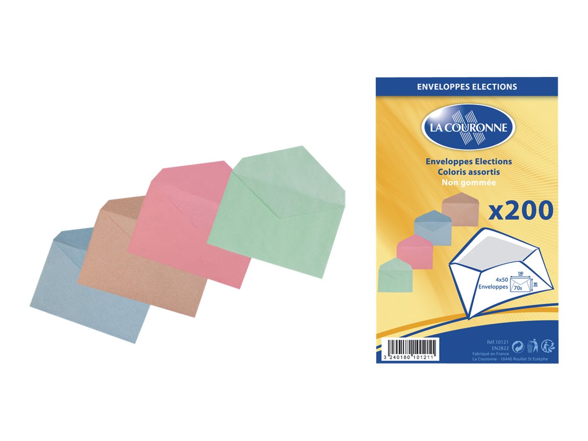 La Couronne - 200 Enveloppes élection - 90 x 140 mm - 70 gr - coloris assortis