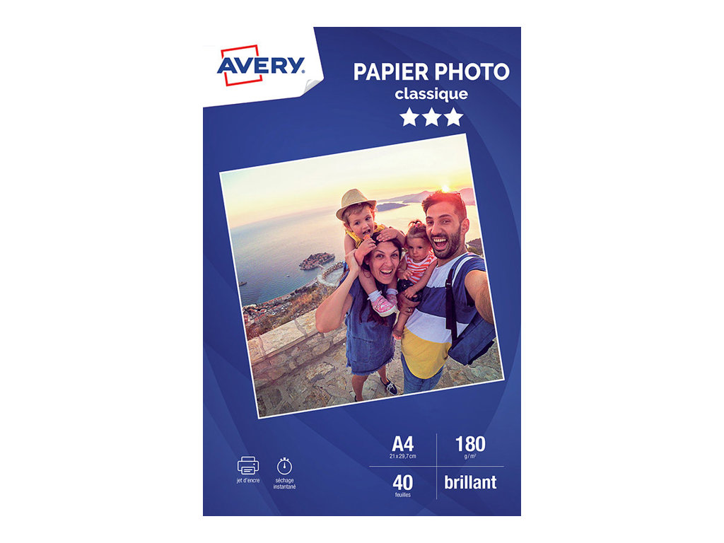 Avery - Papier Photo brillant - A4 - 180 g/m² - impression jet d'encre - 40 feuilles