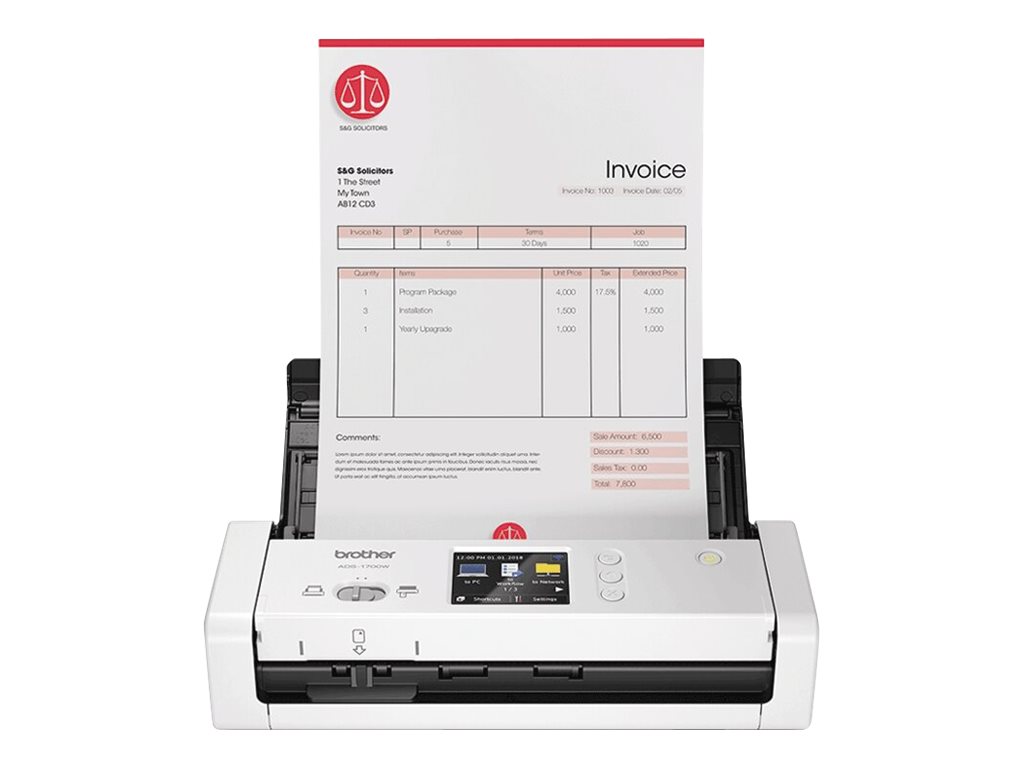 Brother ADS-1700W - scanner de documents A4 - portable - USB 3.0, Wifi, USB 2.0 - 1200 ppp x 1200 ppp - 25ppm
