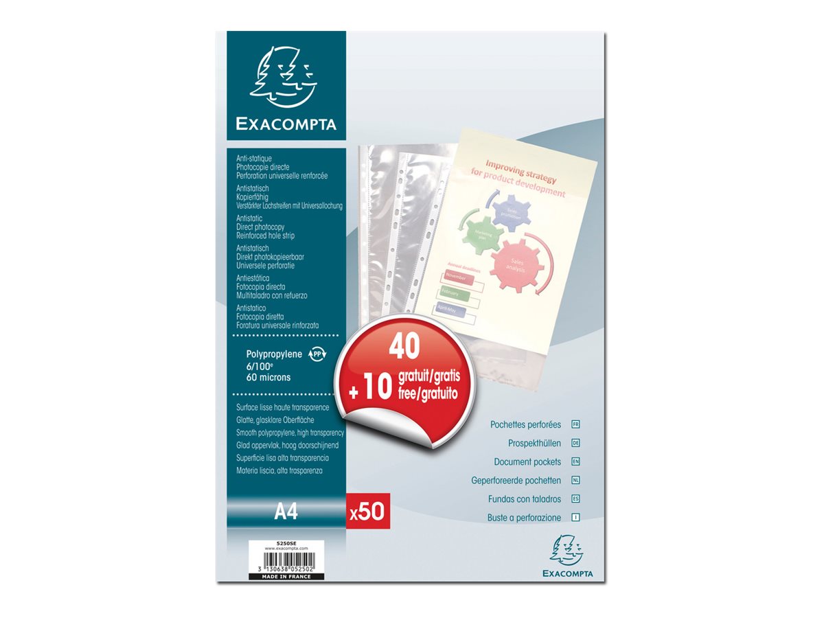 Exacompta - 50 pochettes de perforées - A4  - polypropylène - Anti-statiques