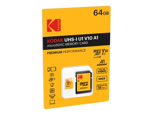Kodak - carte mémoire 64 Go - Class 10 - micro SDXC UHS-I U1