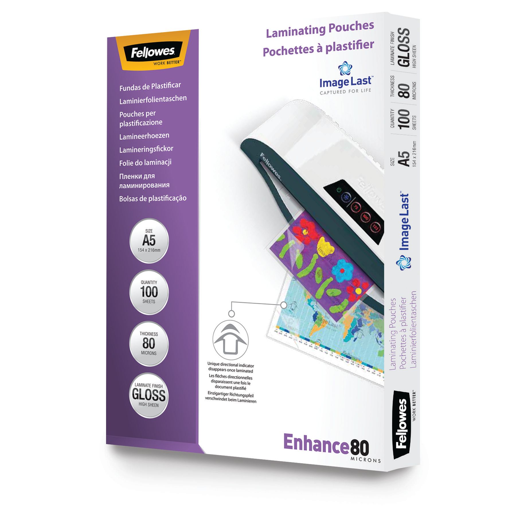 Fellowes - 100 pochettes de plastification A5 (154 x 216 mm) - 80 microns - brillantes 
