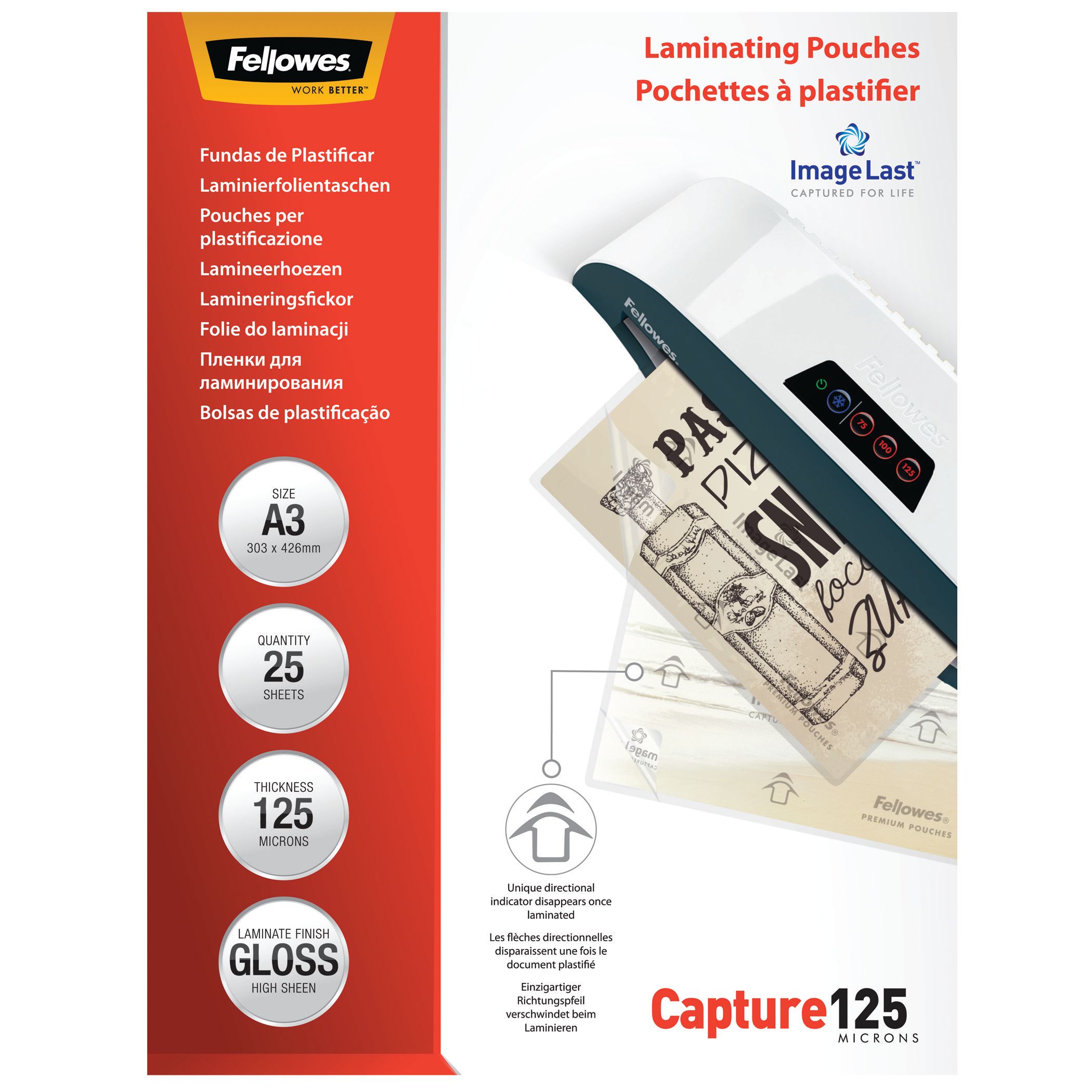 Fellowes - 25 pochettes de plastification A3 (303 x 426 mm) - 125 microns - brillantes 