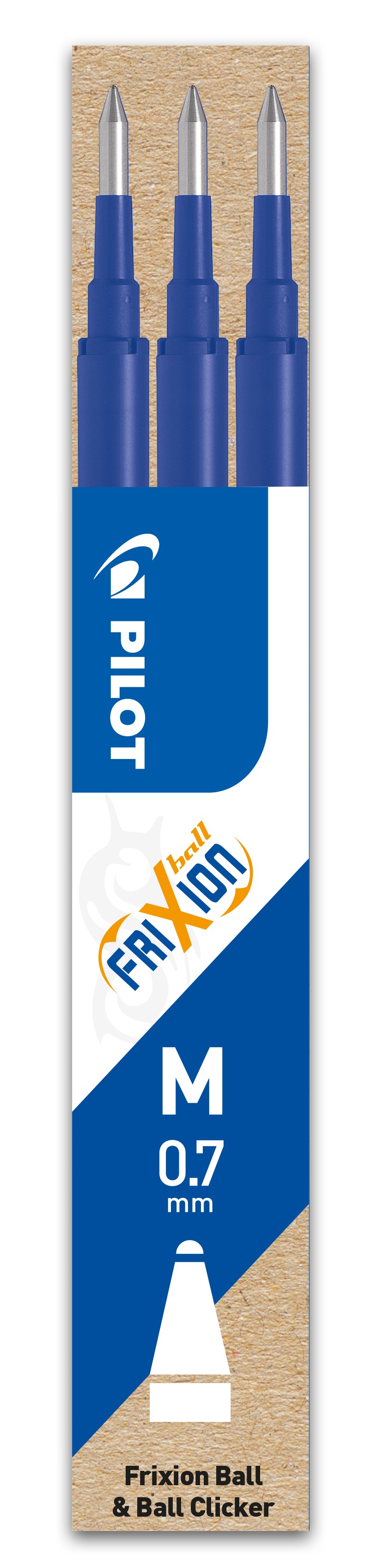 Pilot Frixion Ball - 3 Recharges pour rollers effaçables - 0,7 mm - bleu