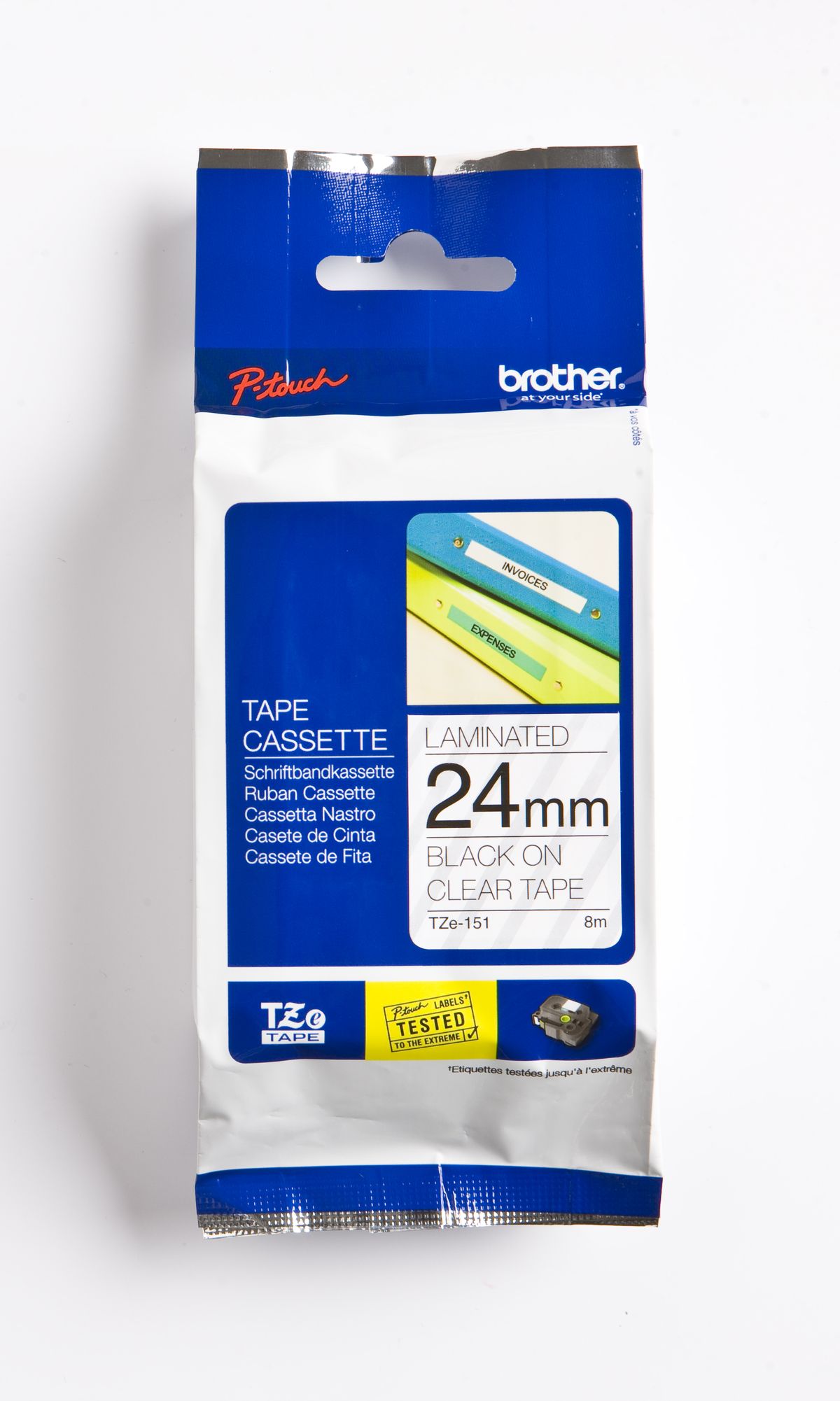 Brother TZe151 - Ruban d'étiquettes auto-adhésives - 1 rouleau (24 mm x 8 m) - fond transparent écriture noire 