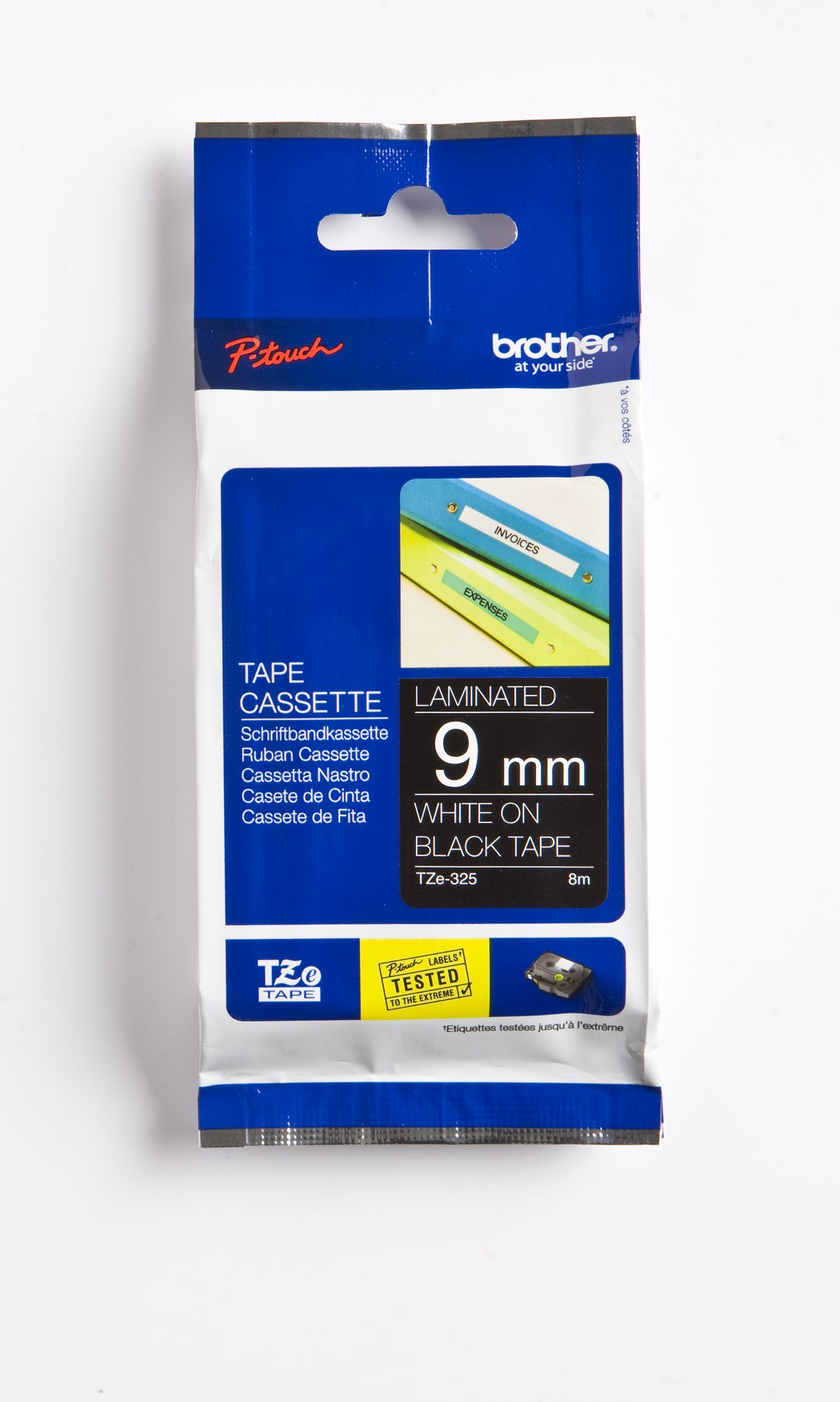 Brother TZe325 - Ruban d'étiquettes auto-adhésives - 1 rouleau (9 mm x 8 m) - fond noir écriture blanche 