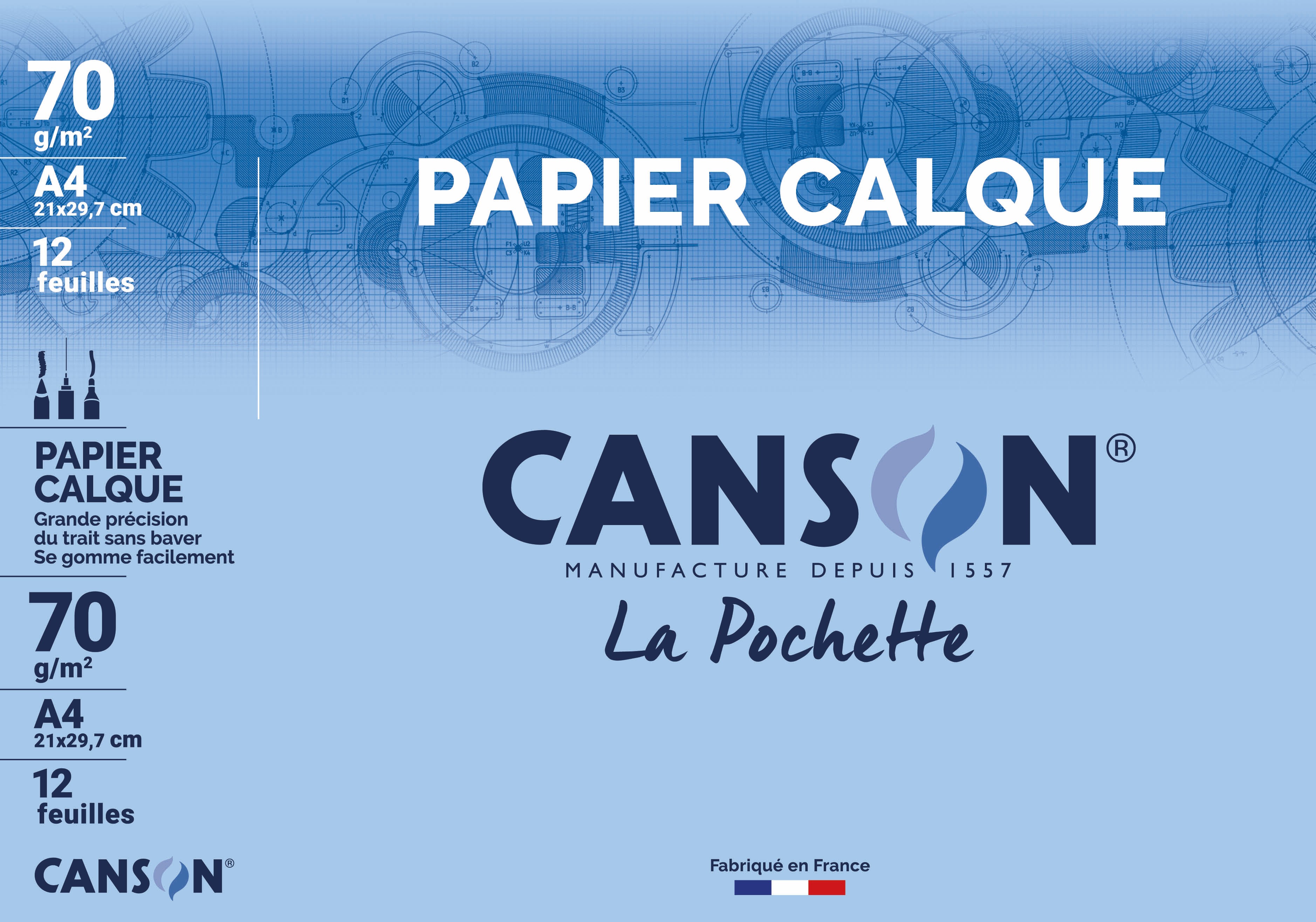 Pochette De Papier Calque Canson - Grammage 70 G/m² - Translucide, Satiné, Idéal Pour Décalquer, Pastilles Adhésives Incluses - 6