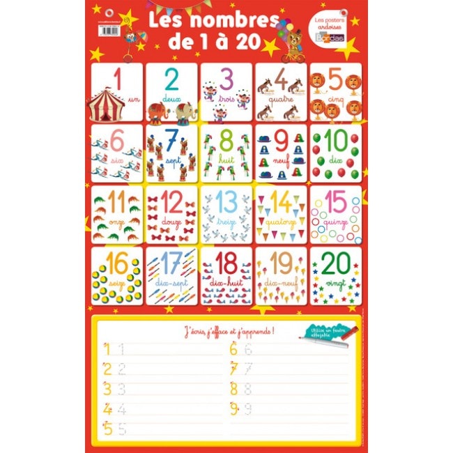 Poster Ardoise les nombres de 1 à 20