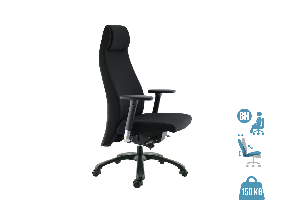 Fauteuil de bureau ergonomique GOXOA - accoudoirs réglables - appui-tête intégré - tissu noir