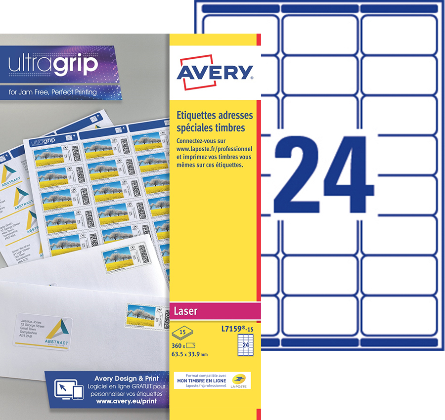 Avery 360 Étiquettes Mon timbre en ligne 63,5 x 33,9 mm Impression laser réf L715915