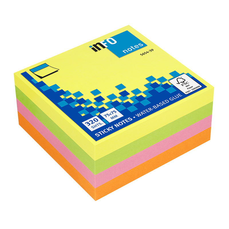 Global Notes - Bloc Cube - 320 feuilles - 75 x 75 mm - couleurs assorties