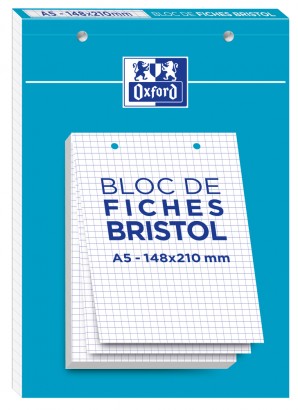 Oxford - Pack de 30 Fiches Bristol - A5 - petits carreaux - perforées - blanc