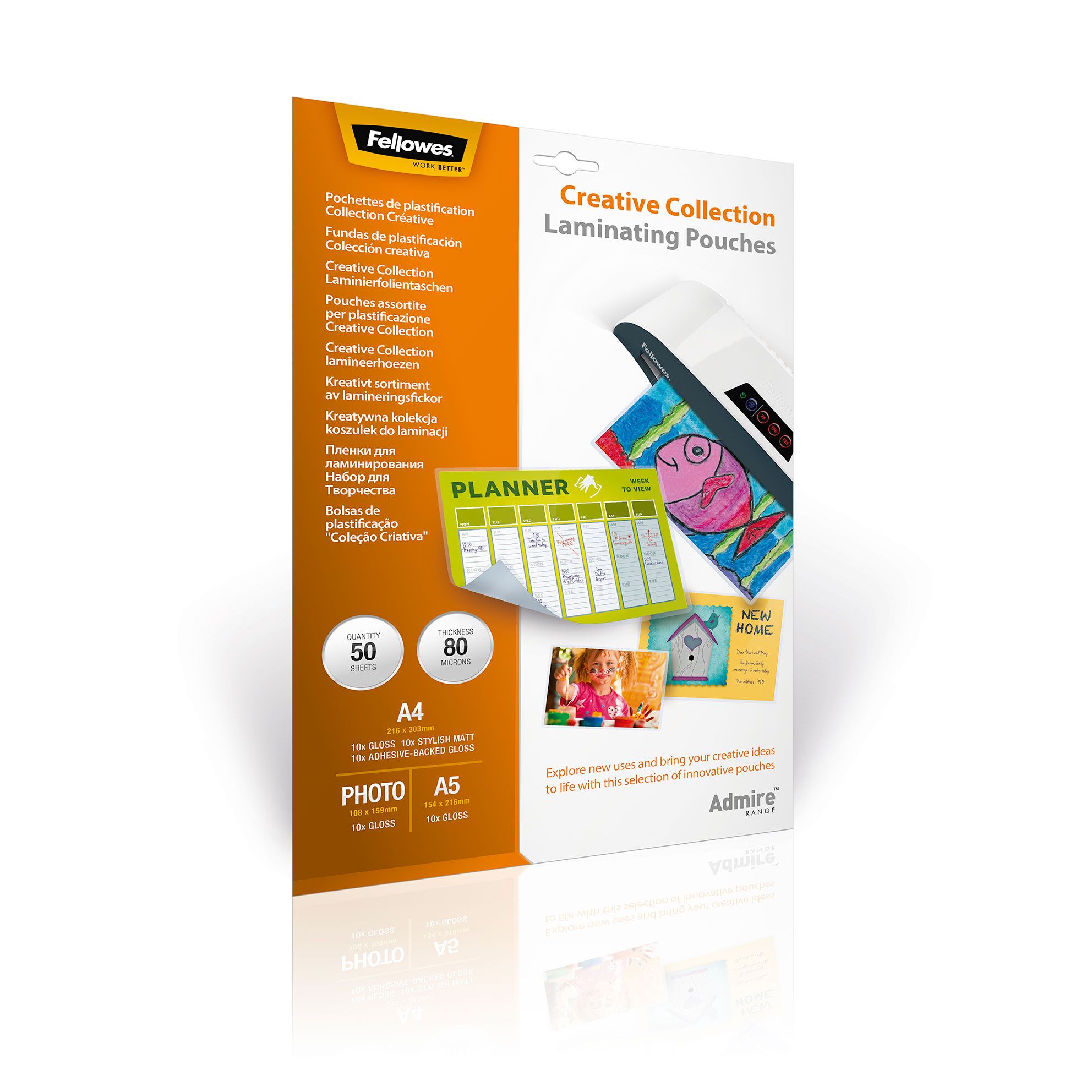 Fellowes - 50 pochettes de plastification 3 formats différents - 80 microns - mate