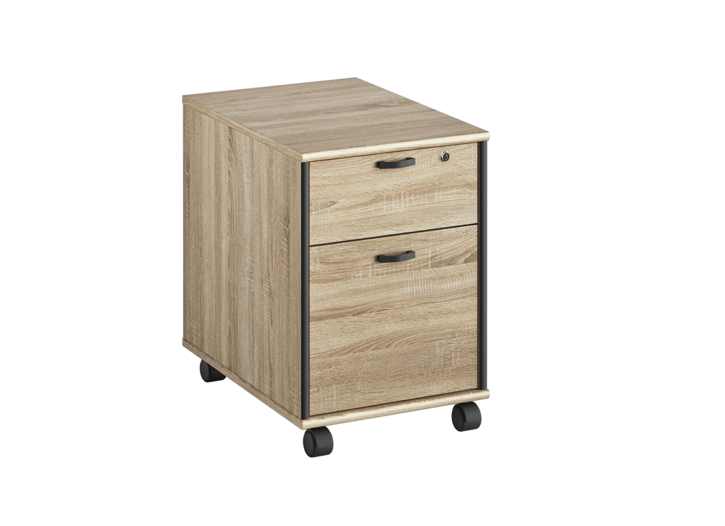 Caisson mobile MAMBO - Profondeur 60 cm - 2 tiroirs - Chêne Sonoma/noir