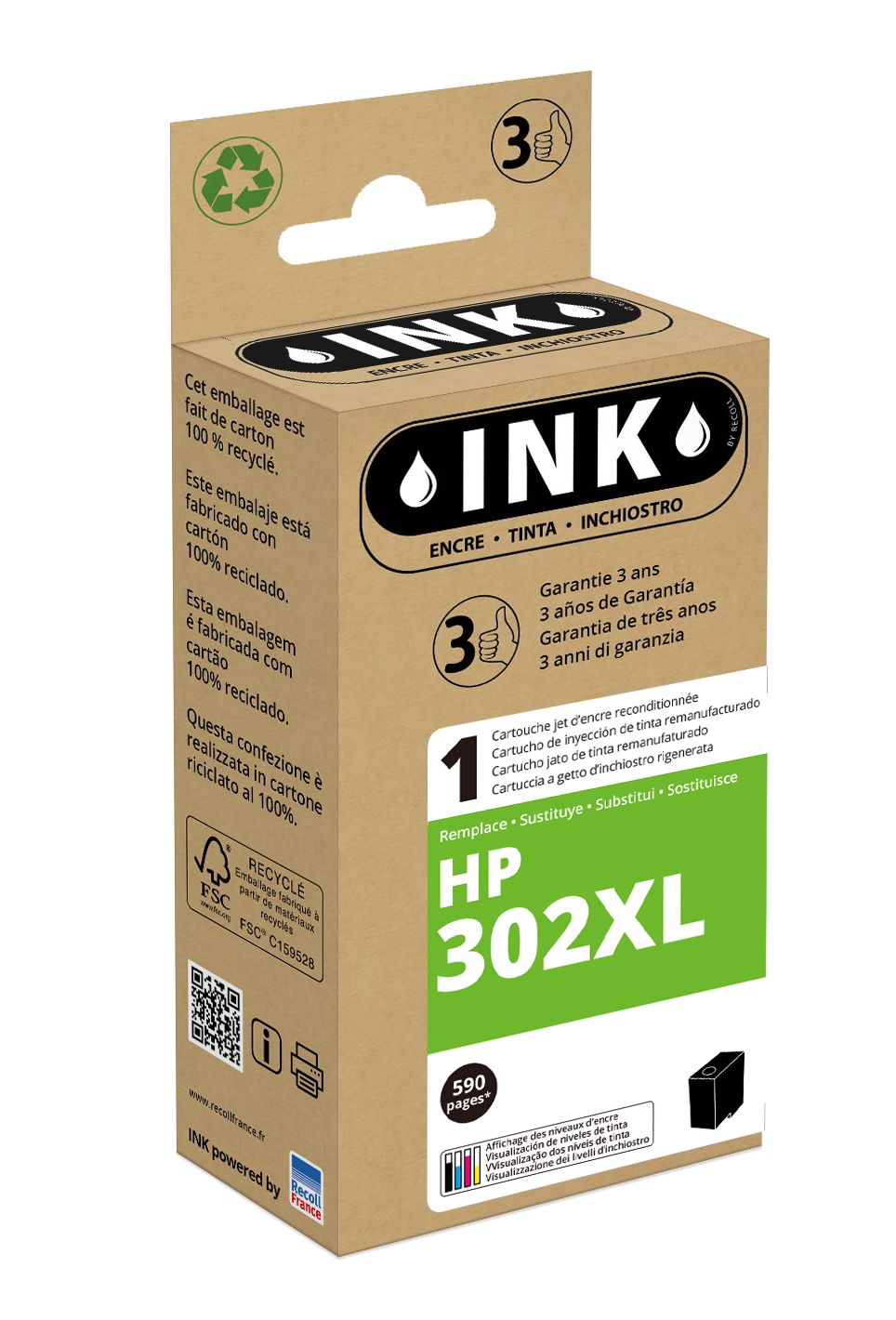 Cartouche compatible HP 302XL - noir - ink