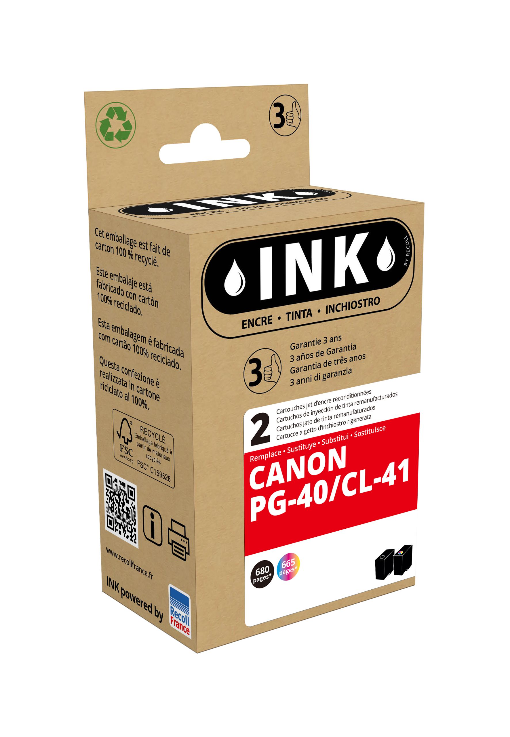 Cartouche compatible Canon PG-40/CL-41 - pack de 2 - noir, cyan, magenta, jaune - ink