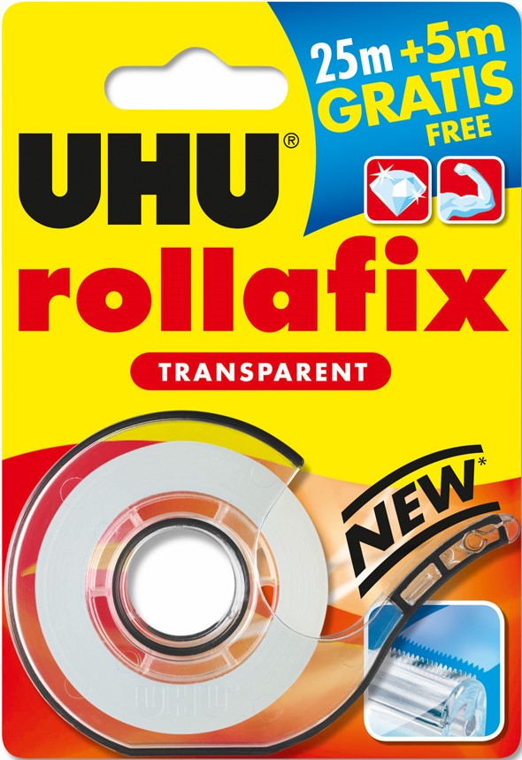 UHU Rollafix - Ruban adhésif avec dévidoir - transparent - 19 mm x 30 m (25m + 5m offert)