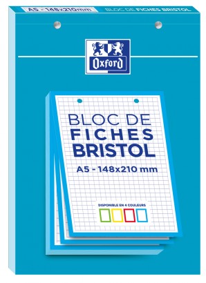 Oxford - Pack de 30 Fiches Bristol - A5 - petits carreaux - perforées - bleu