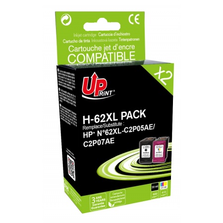 Cartouche compatible HP 62XL - pack de 2 - noir, cyan, magenta, jaune - UPrint H.62XL 