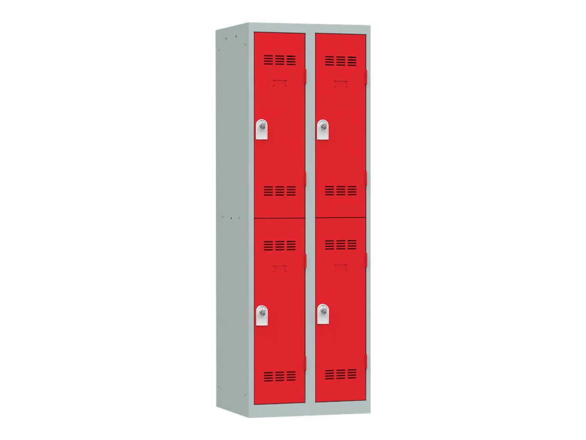 Vestiaire multicases - 2 colonnes - 4 portes - 180 x 60 x 50 cm - gris/rouge
