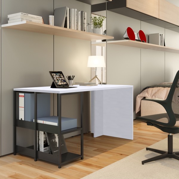 Bureau avec structure métallique - 140 cm - blanc