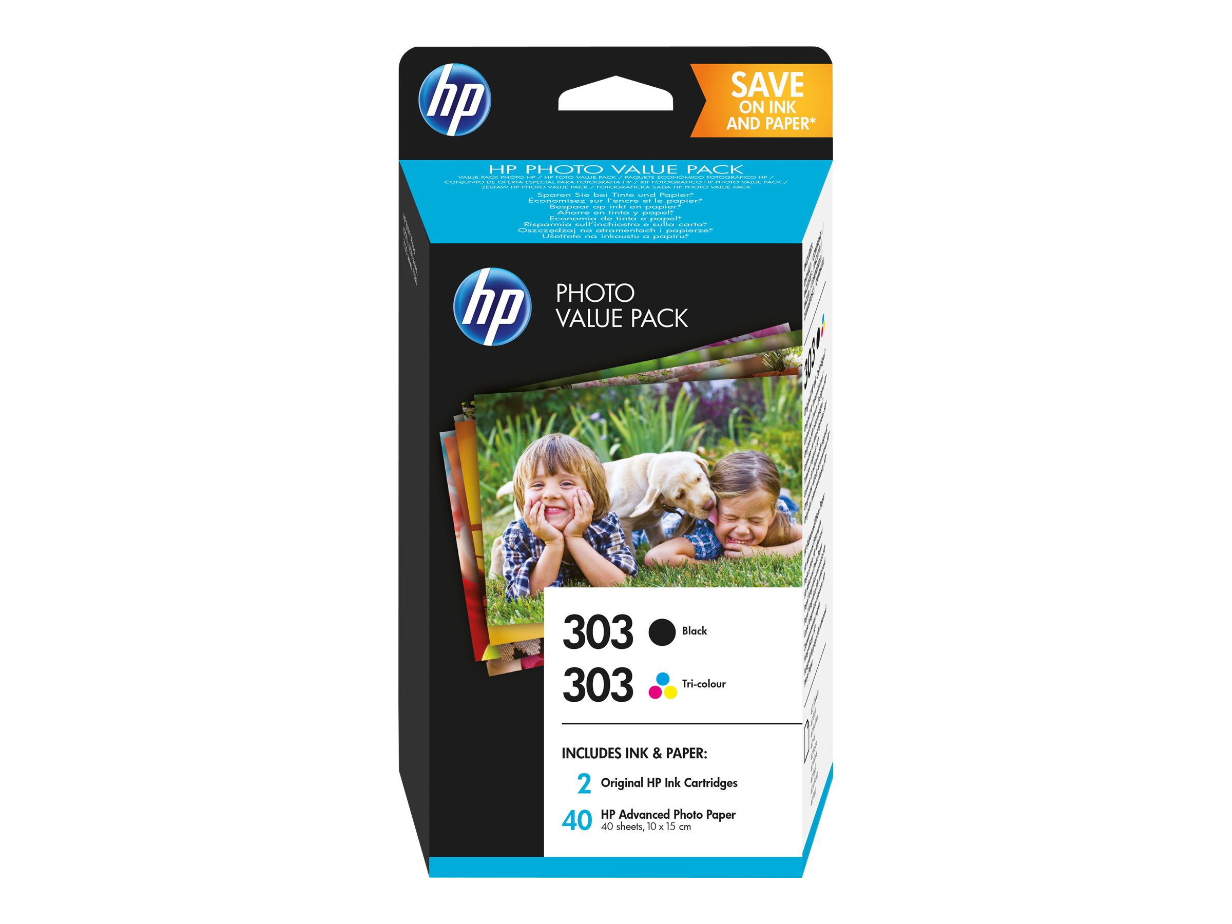 HP 303 - pack de 2 + papier photo - noir, cyan, magenta, jaune - cartouche d'encre originale
