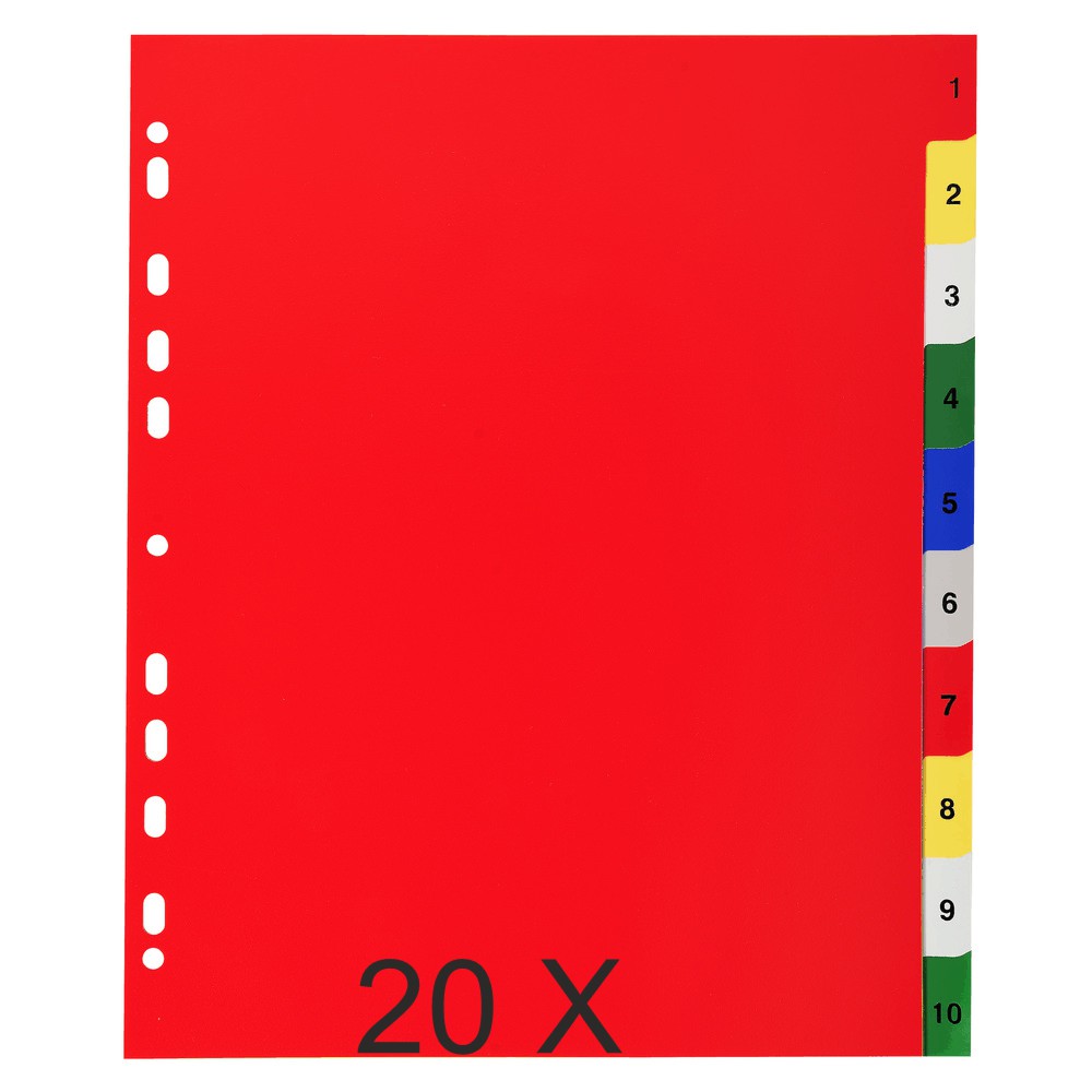 Exacompta - Pack de 20 intercalaires 10 positions numériques - A4 Maxi - couleurs assorties