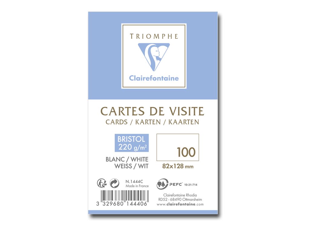 Clairefontaine - 100 Cartes de visite 82 x 128 mm - 220 g/m²