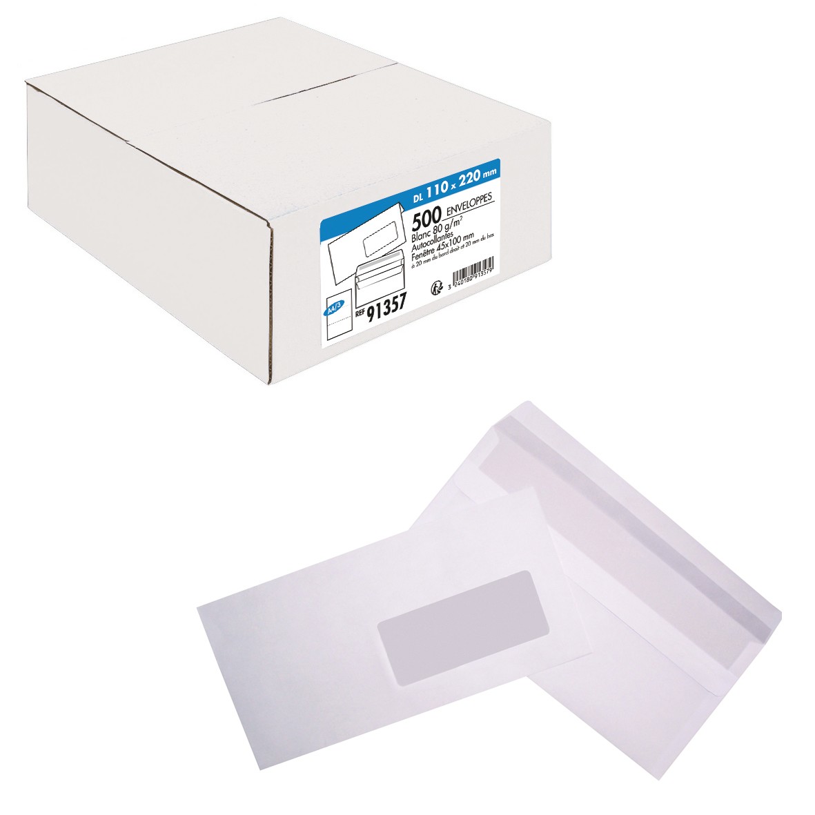Enveloppes Avec Fenêtre Format DL - Lot De 500 - Blanc 80g - Autoadhésives