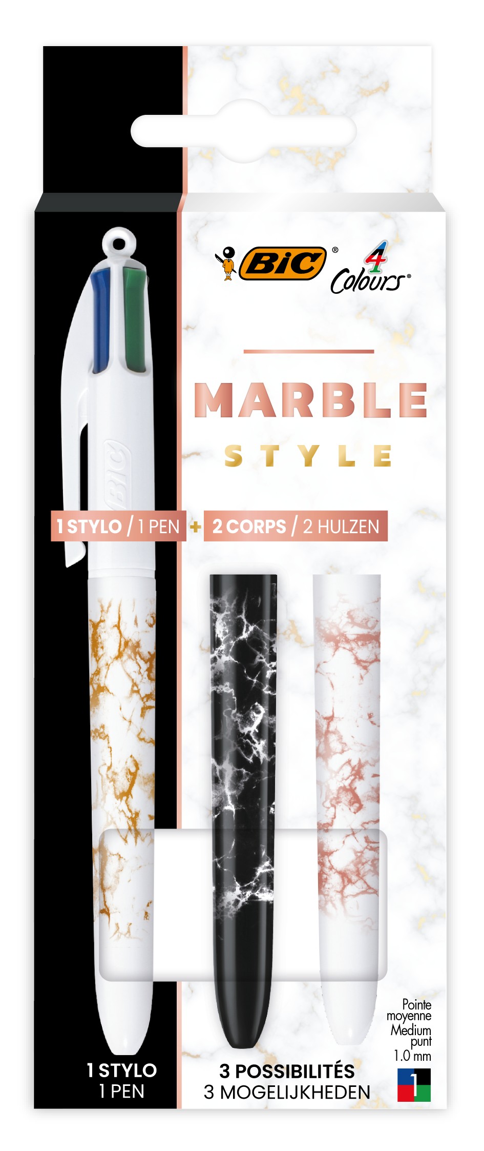 BIC 4 Couleurs Marble Style - Stylo à bille 4 couleurs + 2 corps